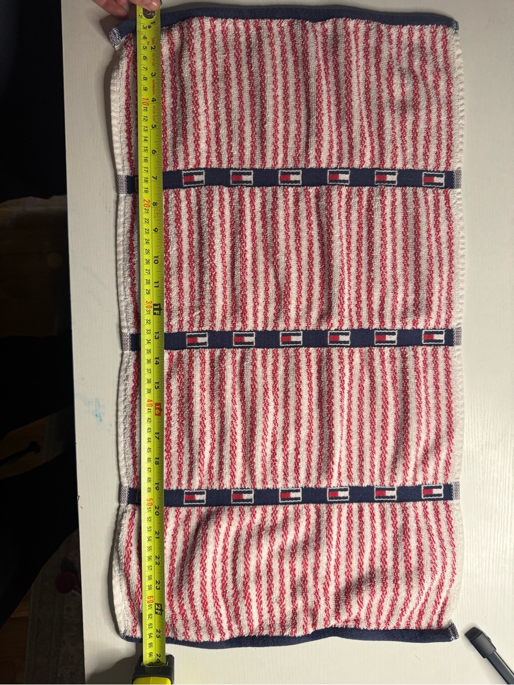 2 Tommy Hilfiger Red & White Striped Hand Towels